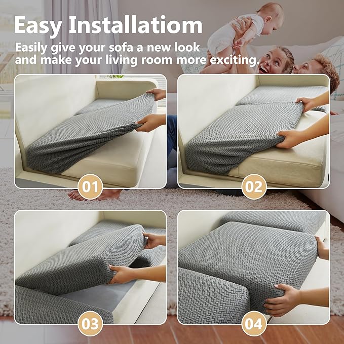 Couch Cushion Covers for Sofa Couch Covers Wear-Resistant Universal Sofa Cover Washable Stretch for Sectional Slipcovers (Texture-Gray,Chaise Cover)