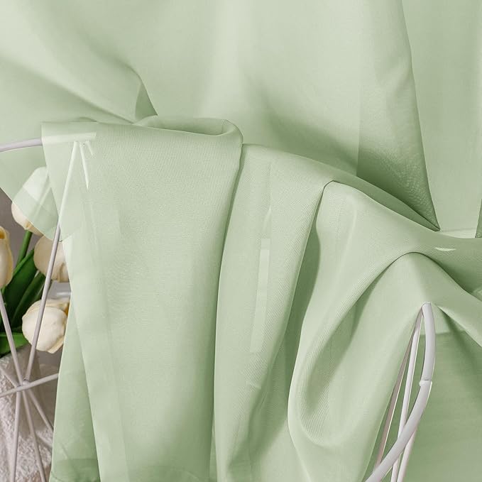 OVZME Light Green Sheer Curtains 84 Inches Long 2 Panels - Soft Light Filtering Window Sheer Panels for Living Room/Bedroom, Top Dual Rod Pocket, 1 Pair, Each 42Wx84L Inches
