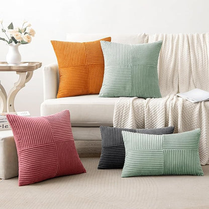 MIULEE Mint Decorative Throw Pillow Covers 20x20 Inch for Couch Bed Sofa Pack of 2 Boho Farmhouse Throw Pillows Soft Cross Corduroy Patchwork Textured Cushion Cases