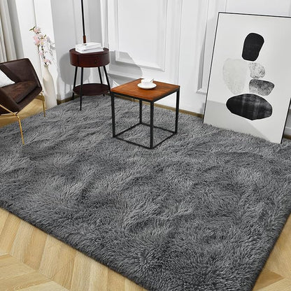 TWINNIS Super Soft Shaggy Rugs Fluffy Carpets, 6x9 Feet, Indoor Modern Plush Area Rugs for Living Room Bedroom Kids Room Nursery Home Decor, Upgrade Anti-Skid Rectangular Fuzzy Rug, Gray
