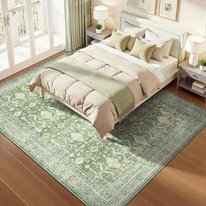 Lofus 9x12 Area Rug for Living Room, Light Green Washable Area Rugs with Non-Slip Backing,Soft Boho Carpets for Bedroom Dining Room Home Office Indoor Nursery