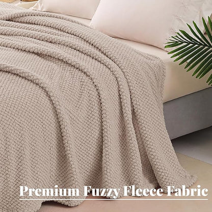 Whale Flotilla Twin Size Fuzzy Fleece Blanket for Bed, 60x80 Inch Fluffy Warm Soft Jacquard Blankets for All Season, Lightweight and Cozy, Camel