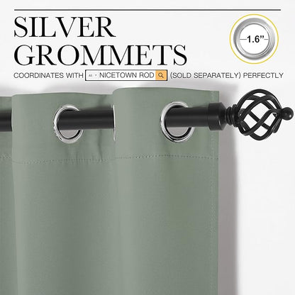 NICETOWN Greyish Green Blackout Curtains 120" Long for Office, Dining Room, Guest Room, 55" Wide, 2 Pieces, Sound Reducing Heat and Cold Block Curtain Panels for Modern Room Decorative