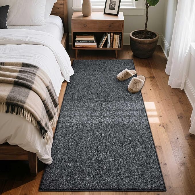 FinRèc 2x6 Washable Runner Rugs for Kitchen Hallway Bedroom, Low Pile Thin Rug Solid Color, Non-Slip Carpet Indoor for Home Decor (Grey)
