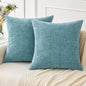MIULEE Pack of 2 Smoke Blue Throw Pillow Covers 16x16 Inch Soft Chenille Pillow Covers for Sofa Living Room Couch Solid Dyed Cases