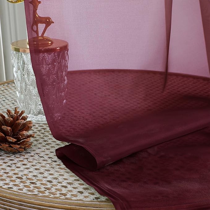 OVZME Burgundy Sheer Curtains 120 Inches Long 2 Panels Set, 59 Inch Extra Wide Soft Airy Lightweight Sheer Curtains for Living Room, Farmhouse Voile Filmy Rod Pocket Drapes, 59Wx120L Inches
