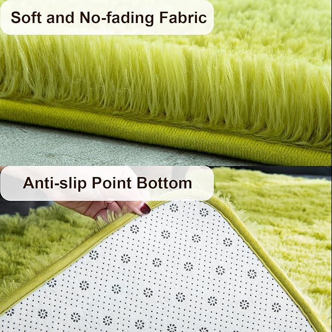 TWINNIS Super Soft Shaggy Rugs Fluffy Carpets, 4x5.9 Feet, Indoor Modern Plush Area Rugs for Living Room Bedroom Kids Room Nursery Home Decor, Upgrade Anti-Skid Rectangular Fuzzy Rug, Green