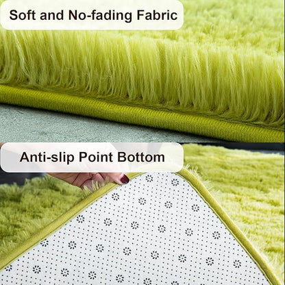 TWINNIS Super Soft Shaggy Rugs Fluffy Carpets, 5x8 Feet, Indoor Modern Plush Area Rugs for Living Room Bedroom Kids Room Nursery Home Decor, Upgrade Anti-Skid Rectangular Fuzzy Rug, Green