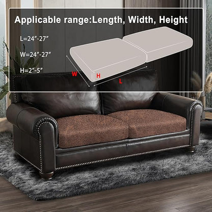 Leather Look Couch Cushion Covers Sofa Seat Slipcovers Sets Couches Furniture Protector for Sectional Armchair Loveseat Pets Kids Stretch Spandex Fabric (2 Cushion Loveseat, Brown)
