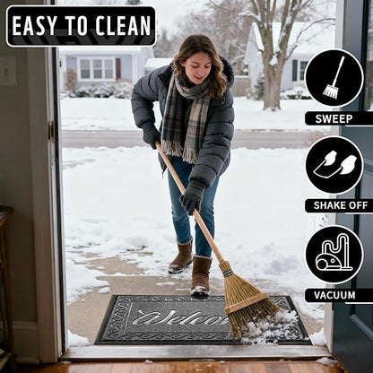 Yimobra Welcome Mat, Heavy Duty Sturdy Door Mats for Home Entrance Outdoor Indoor, Front Doormat for Outside Patio Floor Entry Porch Garage Office, Waterproof, Low Profile, 60 x 36, Black Grey