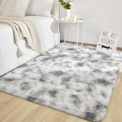 TWINNIS Super Soft Shaggy Rugs Fluffy Carpets 9x12 Feet, Indoor Modern Plush Area Rugs for Living Room Bedroom Kids Room Nursery Home Decor, Upgrade Anti-Skid Fuzzy Rug, Grey and White