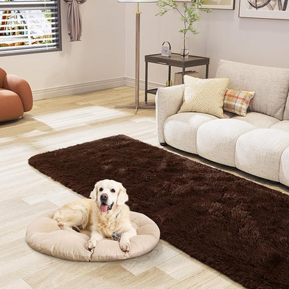 LOCHAS Ultra Soft Indoor Modern Area Rugs 2x6, Fluffy Living Room Carpets for Children Bedroom Home Decor Nursery Rug, Brown