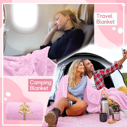 4 Pack Fleece Throw Blankets 50x60 Inches - Oeko-Tex Certified 100, 270 GSM Ultra Soft Plush for Bed, Couch and Cozy Gifts. 3D Waffle Texture, No Shedding No Pilling All Season (Pink)