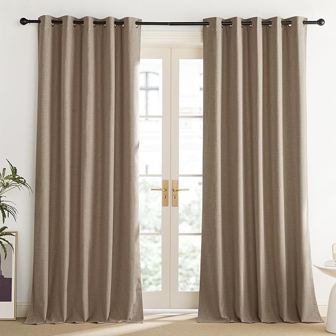 NICETOWN Burlap Vintage Open Linen Weave Flax Thermal Curtains, 100% Blackout Curtains 120" Long for Dining Room, Soundproof Window Treatment Drapes for Home Office, 62" Wide Per Panel, Set of 2