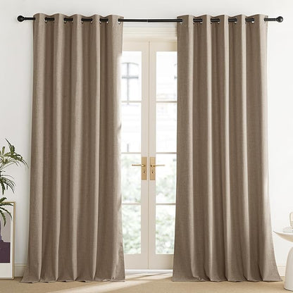 NICETOWN Burlap Vintage Open Linen Weave Flax Thermal Curtains, 100% Blackout Curtains 108" Long for Dining Room, Soundproof Window Treatment Drapes for Home Office, 62" Wide Per Panel, Set of 2