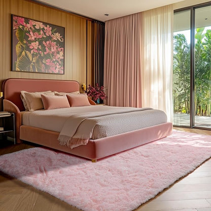 ONASAR Pink 6x9 Area Rugs for Living Room Bedroom, Large Fluffy Bedside Throw Rug, Soft Plush Shaggy Fuzzy Floor Carpet for Nursery Kids Girls Boys Teen Dorm Home Office Decor Aesthetic