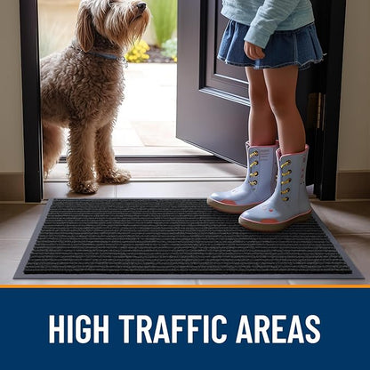 OLANLY Front Door Mat Indoor Outdoor Entrance, Waterproof Heavy Duty Doormat, Fade Resistant, Low Profile, Easy Clean Patio Porch Welcome Floor Mats for Entry, 71x34, Black