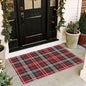 Christmas Front Door Mat Indoor Entrance - 2x3 Ft Non-Slip Doormat Outdoor Rug Small Red Holiday Tartan Plaid Entry Rug for Layered Door Mats Front Porch Entryway Kitchen New Year Decor
