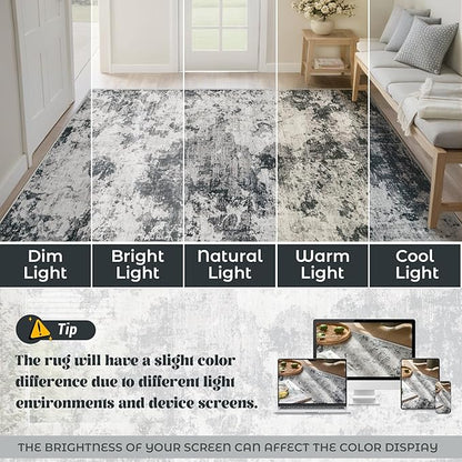 XLUEZ 9x12 Area Rug for Living Room, Washable Modern Abstract Large Area Rug Neutral Soft Non Slip Kids Rug Stain Resistant Indoor Carpet for Bedroom Dining Room Playroom Office(Black, 9'x12')