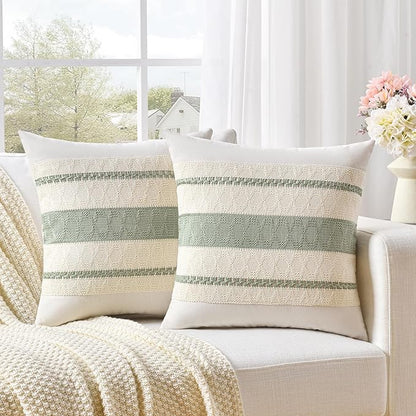 Fancy Homi Set of 1 Sage Green Boho Decorative Throw Pillow Covers 18x18 Inch for Living Room Bedroom Couch Bed Sofa Chair, Rustic Retro Cushion Case 45x45 cm, Bohemian Room Home Decor