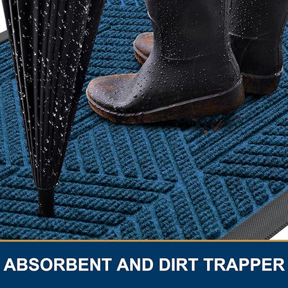 Smiry Front Door Mat Outside Entrance, Heavy Duty Sturdy Natural Rubber Doormat, Trap Dirt and Moisture, Easy Clean Low Profile Mats for Indoor Outdoor Entry, Irregular Triangle (29.5x17, Mixed Blue)
