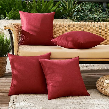 MIULEE Pack of 4 Decorative Solid Waterproof Throw Pillow Covers Linen Garden Farmhouse Cushion Cases for Outdoor Patio Tent Balcony Couch Sofa 16x16 inch Burgundy