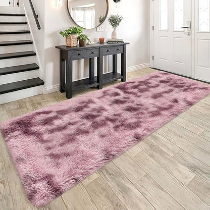 Tie-Dyed Blush 3x10 Machine Washable Runner Rugs for Hallway Soft Fluffy Shaggy Bedside Rugs for Bedroom Living Room Indoor Floor Carpet for Kids Girls and Boys Nursery Rooms Home Decor Aesthetic