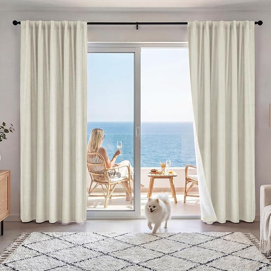 RYB HOME Cream Beige Linen 100% Blackout Curtains for Bedroom W52 x L78, Linen Blackout Curtains Privacy Assurd& Thermal Insulated for Sliding Door/Living Room/Nursery, 2 Panels