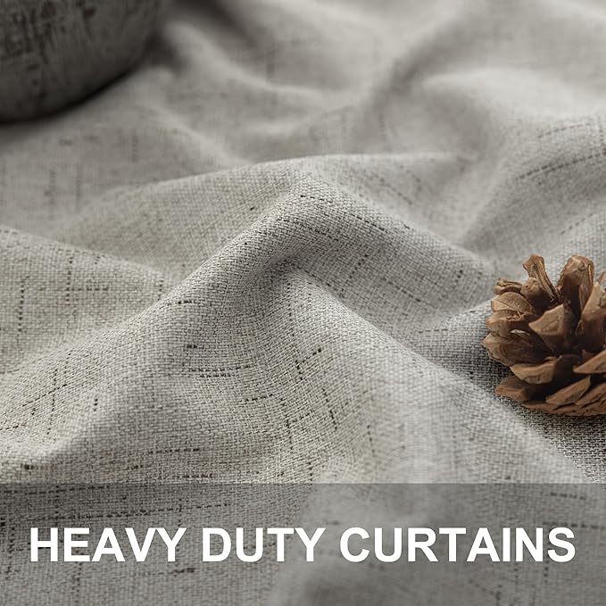 Blackout Linen Curtains 96 Inches Long for Living Room 2 Panel Set Black Out Light Blocking Back Tab Neutral Boho Farmhouse 96 Inch Curtain Drapes for Bedroom Window Earth Tone Stone Birch Taupe Tan