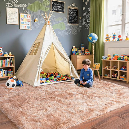 Pionblank Large Rug for Living Room 6x9 Feet, Modern Soft Shag Area Rug, Plush Fuzzy Carpet for Bedroom Girls Boys Room Home Nursery Teens Dorm Decor, Tie-Dyed Beige