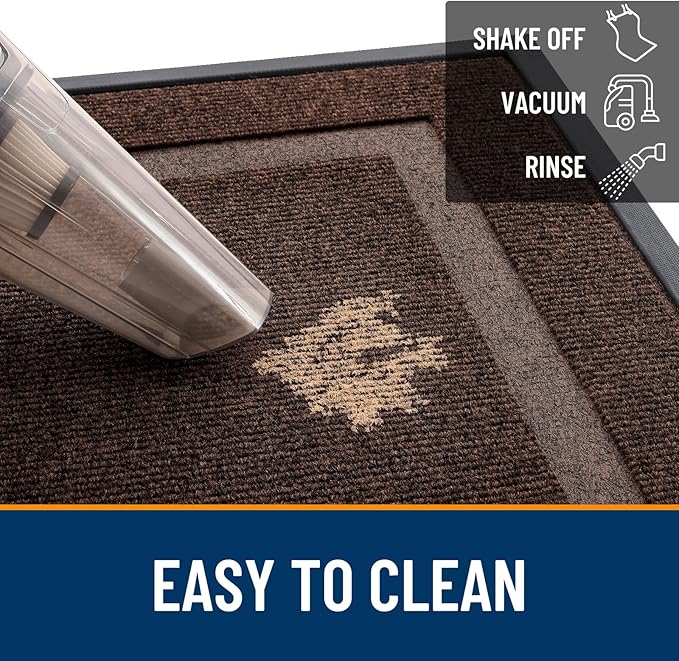 OLANLY Front Door Mat Indoor Outdoor Entrance, Waterproof All-Season, All-Weather Doormat, Sturdy Natural Rubber, Fade Resistant, Low Profile, Easy Clean Patio Porch Entryway Mat, 47x23, Dark Brown