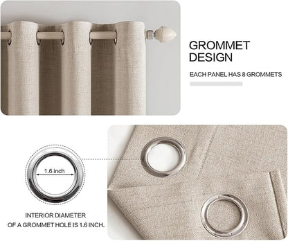 MIULEE Linen Textured Curtains for Bedroom Solid 100% Blackout Thermal Insulated Taupe Grommet Room Darkening Curtains & Drapes Luxury Decor for Living Room Nursery 52 x 45 Inch (2 Panels)