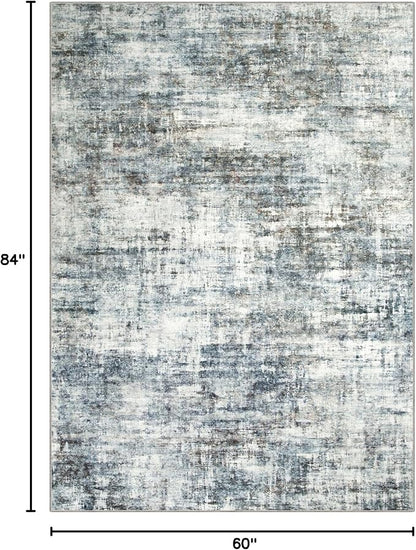 5x7 Area Rugs Washable Rug: Modern Abstract Living Room Rug Soft Anti-Skid Thin Carpet Indoor Floor Non-Shedding Carpets for Bedroom Dining Room Farmhouse Nursery Home Office - Blue Multi