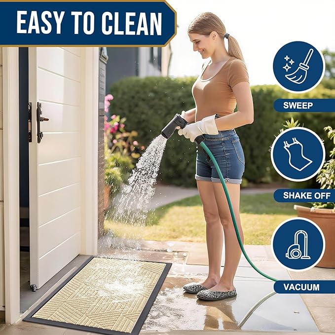 Smiry Front Door Mat Outside Entrance, Heavy Duty Sturdy Natural Rubber Doormat, Trap Dirt and Moisture, Easy Clean Low Profile Welcome Floor Mats for Indoor Outdoor Entry, 35X23 Inch, Beige