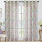 Yakamok Farmhouse Linen Curtains for Living Room 84 Inches Long,Texture Curtains Blue and Purple Grommet Leaves Plant Pattern Bedroom Curtain 2 Panels