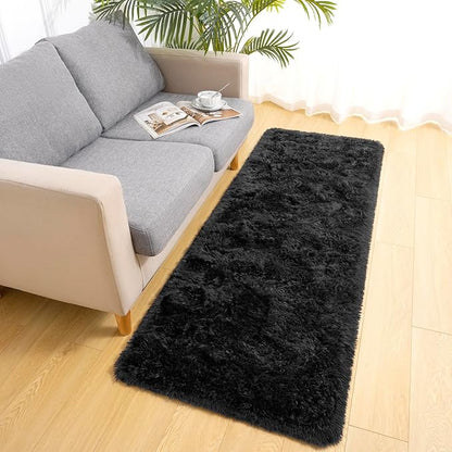LOCHAS Ultra Soft Indoor Modern Area Rugs Fluffy Living Room Carpets for Children Bedroom Home Decor Nursery Rug 2x8 Feet, Black