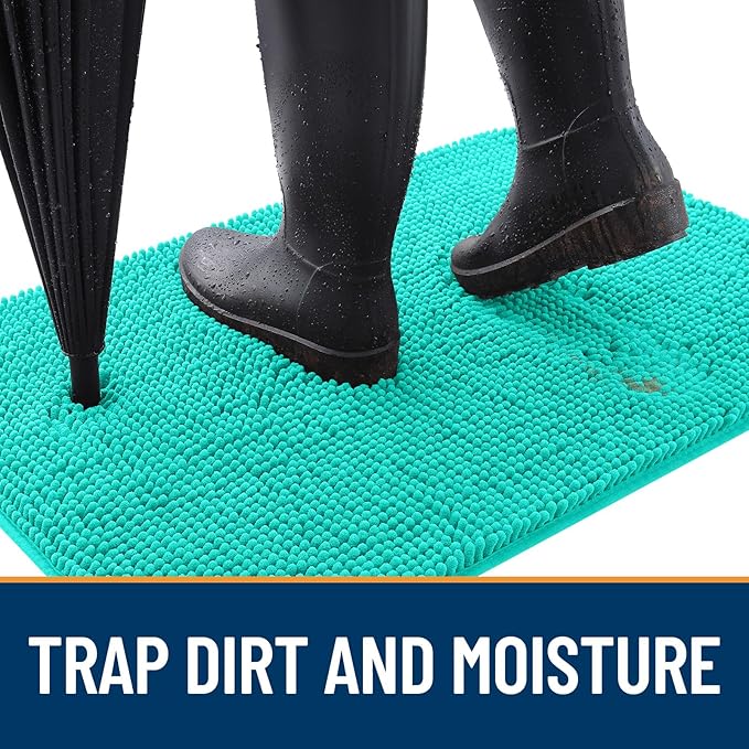 OLANLY Dog Door Mat for Muddy Paws 30x17, Absorbs Moisture and Dirt, Absorbent Non-Slip Washable Doormat, Quick Dry Chenille Mud Mat for Dogs, Entry Indoor Entryway Carpet for Inside Floor, Teal