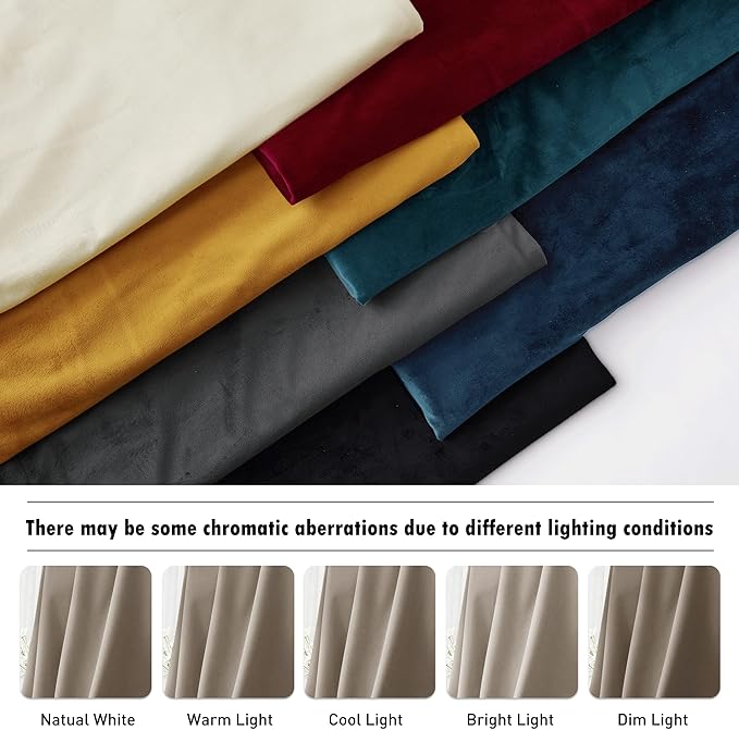 RYB HOME Camel Beige Velvet Curtains with Hook Tape, Thermal Insulated Privacy Protect Decorative Drapes for Home Theater, W 62 x L 90 inches, 2 Panels Set