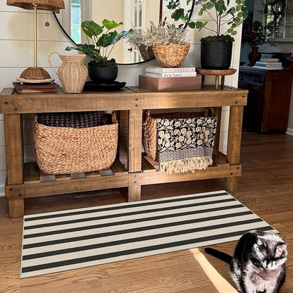 Front Door Mat Indoor Entrance - 2x4.3 Ft Black and White Washable Doormat Outdoor Entrance Porch Rug Non-Skid Runner Rug for Kitchen Hallway Bedroom Laundry Room Porch Decor