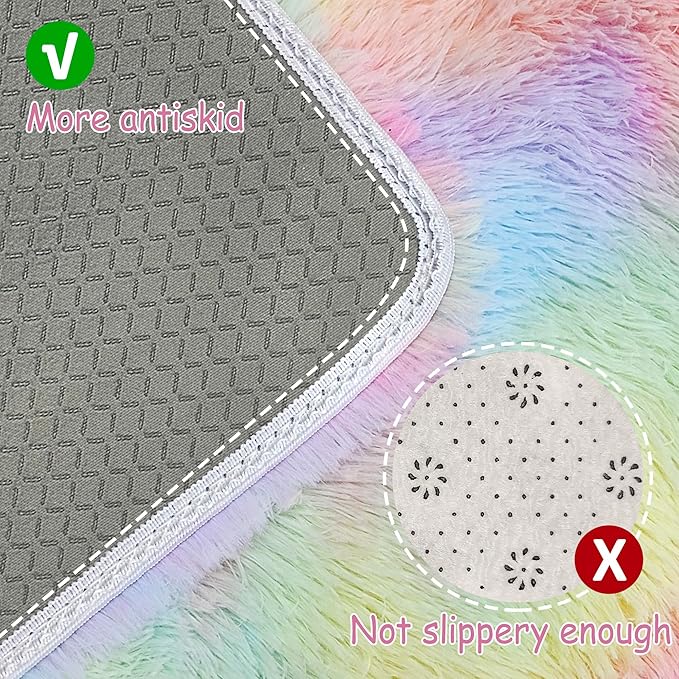 Small Fluffy Rainbow Colorful Area Rug for Girls Bedroom 3x5 Kawaii Tie Dye Rug Fuzzy Unicorn Throw Rug for Living Room Kids Nursery Baby Princess Room Living Room Home Decor Aesthetic Carpets