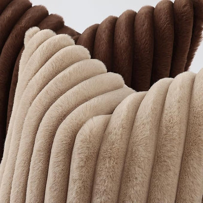 decorUhome Cozy Faux Fur Throw Pillow Covers 16x16 Set of 2 Decorative Soft Plush Striped Modern Farmhouse Boho Couch Pillow Cases with Velvet Back for Sofa Bed Living Room, Khaki Brown