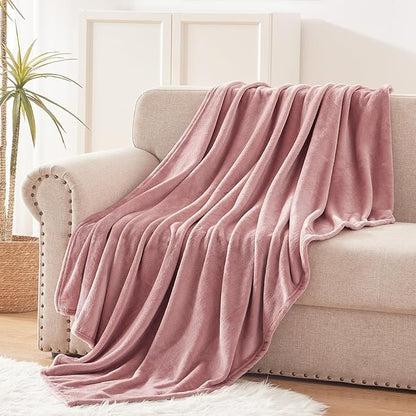 Exclusivo Mezcla Fleece Blankets Queen Size for Bed, Super Soft and Warm, All Season, Cozy, Plush, Lightweight, 90x90 Inches, Dusty Pink