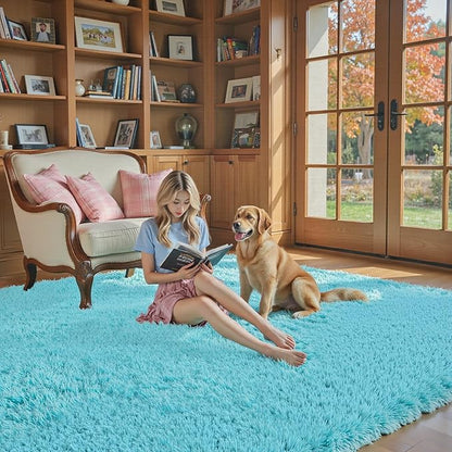Rugs for Bedroom 4x6, Alfombras para Salas Shag Large Plush Soft Area Rug, Shaggy Carpets for Livingroom, Kids Boys Girls Home Decor Aesthetic(Teal Blue, 4 x 6)