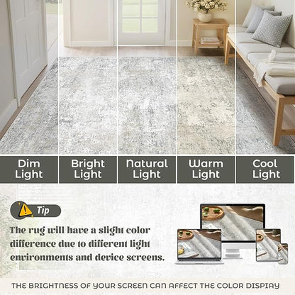 XLUEZ 2x8 Runner Rug for Hallway, Washable Modern Abstract Runner Rugs Neutral Soft Non Slip Kids Rug Stain Resistant Indoor Runners for Entryway Bedroom Kitchen Laundry Room(BeigeGrey, 2'x8')