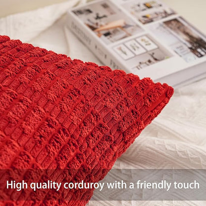Pack of 2 Corduroy Decorative Throw Pillow Covers 12x20 Inch Soft Striped Pillow Covers Modern Farmhouse Home Decor for Sofa Living Room Couch Bed（Wine Red）