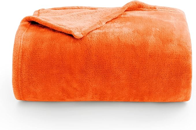 BEDELITE Fleece Blankets Queen Size Orange Throw Blankets for Bed, Luxury Plush Cozy Fuzzy Blanket 90x90 inches, Super Soft & Warm Blankets for All Seasons