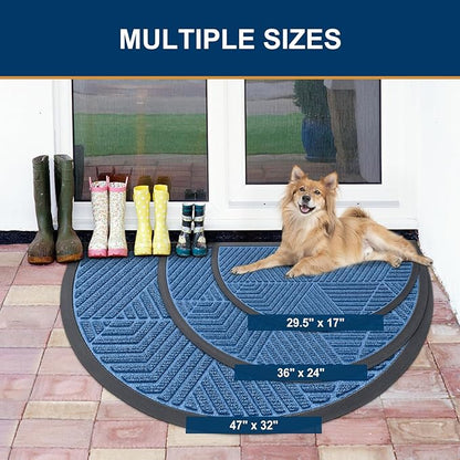 Smiry Half Circle Front Door Mat Outside Entrance, Heavy Duty Sturdy Natural Rubber Doormat, Trap Dirt and Moisture, Low Profile Mats for Indoor Outdoor Entry, Irregular Triangle (29.5x17, Blue)