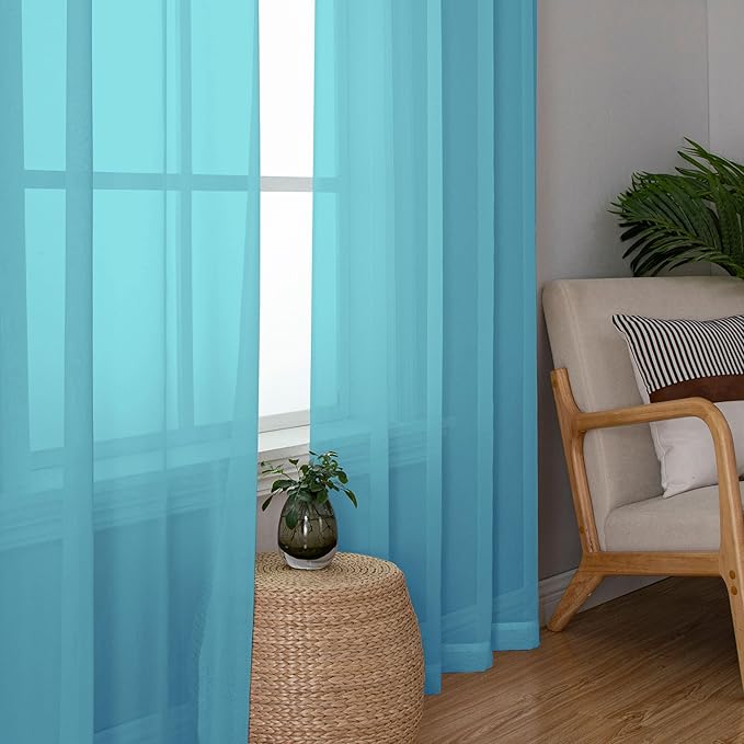 Simplebrand Turquoise Sheer Curtains 84 Inches Long 2 Panels, Light Filtering Rod Pocket Solid Color Window Sheer Curtain Panels, Elegant Curtains & Drapes for Bedroom (Turquoise, 42" W x 84" L)