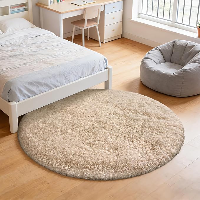 yulidayang Fluffy Round Area Rugs for Bedroom,5'X5'Shag Circle Area Rugs for Girls Room,Non Slip Fuzzy Plush Rug for Kids Room Living Room and Dorm Home Decor Rug