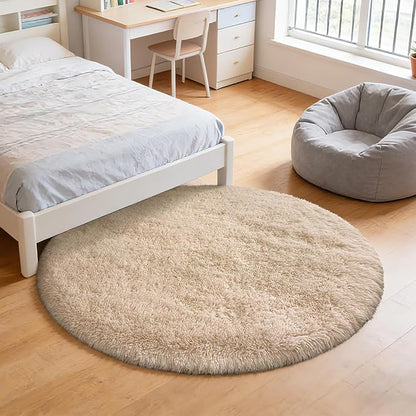 yulidayang Fluffy Round Area Rugs for Bedroom,5'X5'Shag Circle Area Rugs for Girls Room,Non Slip Fuzzy Plush Rug for Kids Room Living Room and Dorm Home Decor Rug